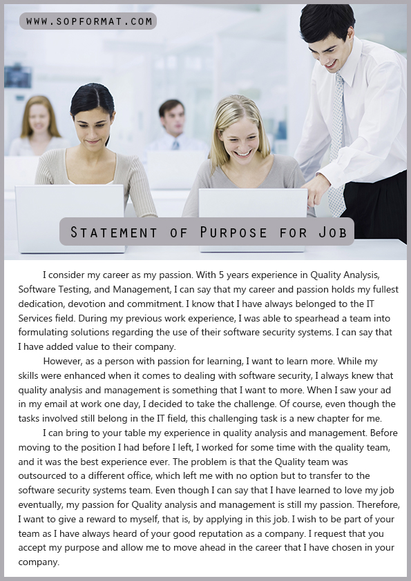 Statement of purpose for consulting job