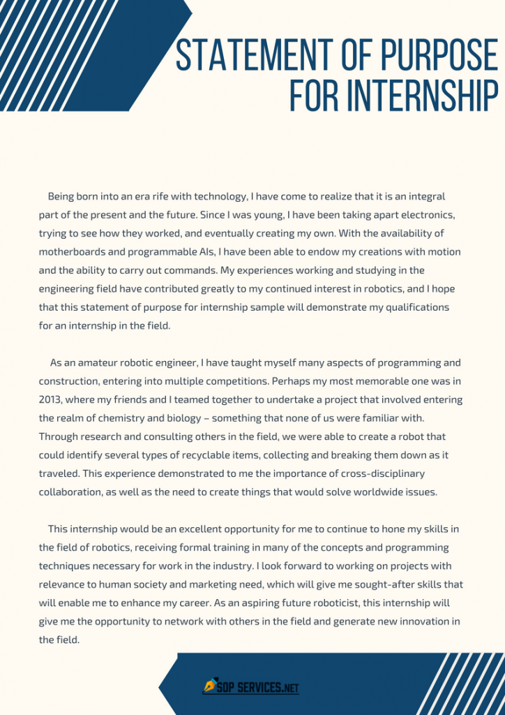 personal statement for internship cv